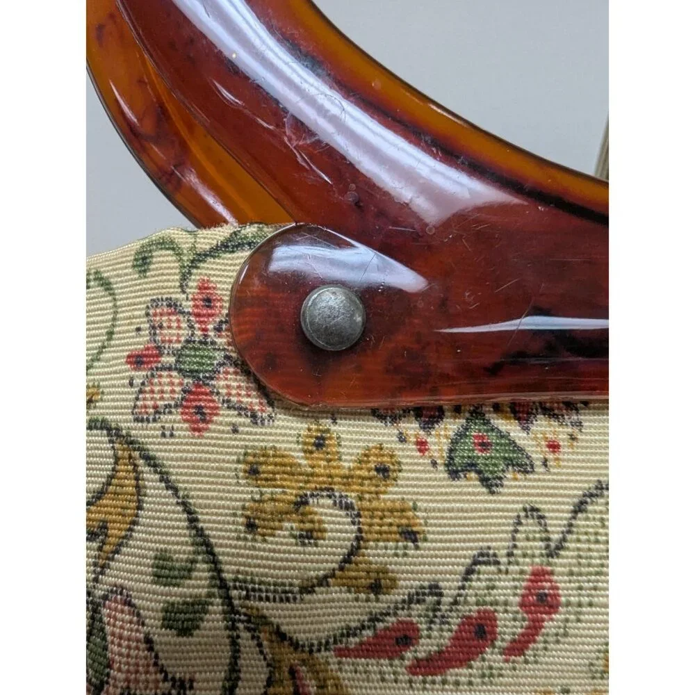 Vintage MCM Womens Handbag Floral‎ Adjustable Tortoise Shell Handles Art Deco